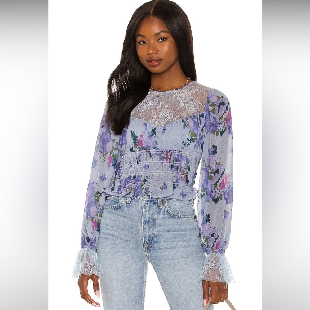 Free People Floral Blue Blouse Size Small